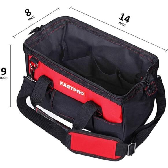 14-Inch Zip-top Wide Mouth Open Storage Tool Bag, Classic Black&Red Design - Picture 6 of 8